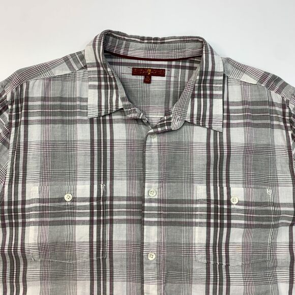 7 For All Mankind Shirt Mens XL Extra Large Gray Plaid Cotton Linen Blend Button - Picture 4 of 11